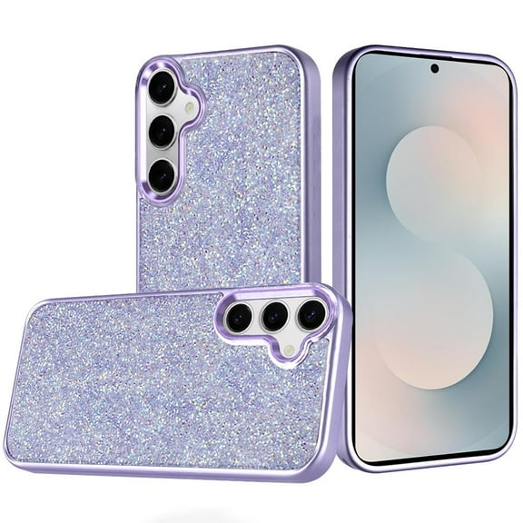 For Samsung s25 FE Crystal Glass Diamond with Metallic Buttons and Edges Hybrid Case - Dark Purple