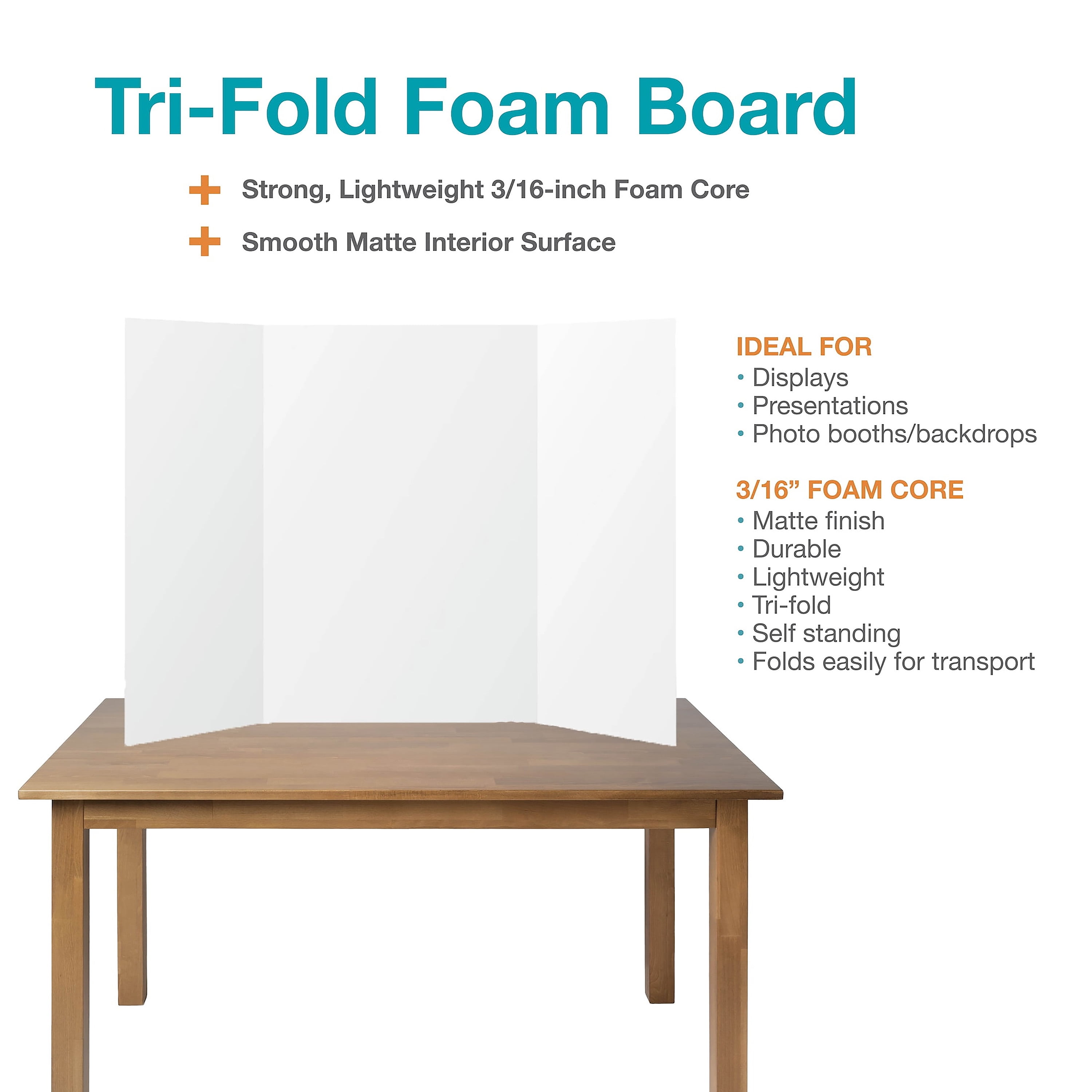 Pen+Gear White Tri-Fold Foam Board, 36" x 48"