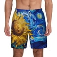thumbnail image 3 of Uemuo Whimsical Sunflowers Night Sky Pattern Mens Swim Trunks Quick Dry Board Shorts with Mesh Lining, Stretch Beach Shorts Quick Dry No-Chafing Board Shorts-Large, 3 of 9