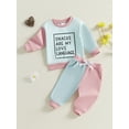 thumbnail image 4 of Toddler Baby Boys Fall Outfits 3 6 12 18 24 Months 2T 3T Letter Print Contrast Color Round Neck Long Sleeve Sweatshirts and Long Pants 2Pcs Clothes Set, 4 of 9
