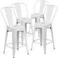 thumbnail image 1 of Commercial Grade 4 Pack 24" High White Metal Indoor-Outdoor Counter Height Stool with Back, 1 of 9