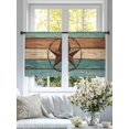 thumbnail image 6 of Sheer Curtains 45 Inches Long, Vintage Teal Light Filtering Window Curtains for Living Room, Brown Western Texas Barn Star Wood Grain Rod Pocket Voile Sheer Curtain Drapes, 52"W x 45"L, 2 Panels, 6 of 8