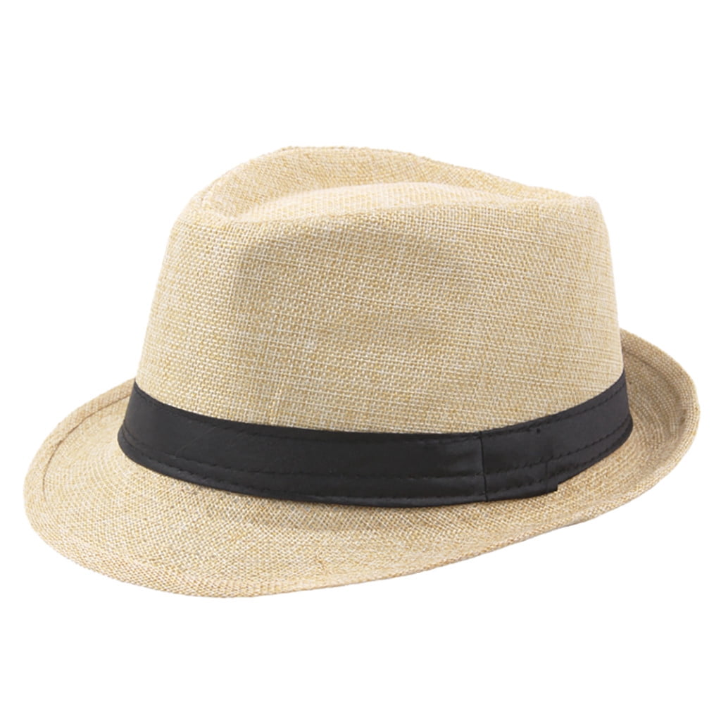 Trendy Women Beach Straw Hat Jazz Sunshade Panama Pearl Fedora Hat Gangster Cap Caps With Straight Visor