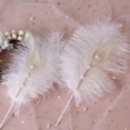 thumbnail image 3 of Ostrich Pearls Feather Paper Cake Toppers Natural Cake Decoration Inserts Cake Picks For Engagement Wedding Birthday Party (white), 3 of 3