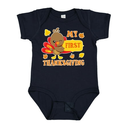 

Inktastic My First Thanksgiving with Turkey and Leaves Gift Baby Boy or Baby Girl Bodysuit