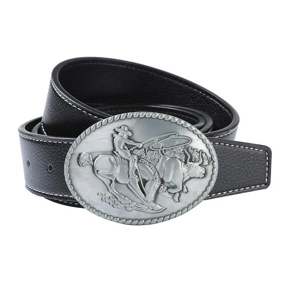 Mens Western Leather Belt Antique Cowboy Metal Buckle Texas Jean Accessories Black