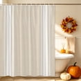 thumbnail image 4 of Cream Striped Shower Curtain Set - Extra Long 72" x 96" Washable Bathtub Curtain with 12 Hooks, Farmhouse Beige White Stripes Aesthetics Waterproof Fabric Stall Shower Curtains for Bathroom Décor, 4 of 8