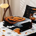 thumbnail image 5 of Erosebridal Cute Orange Ghost Zipper Twin Comforter Sets with Fitted Sheet and 2 Pillowcases for Boys Girls, Gothic Pumpkin Bat Zipper Bedding Set, Halloween Reversible, 4pcs, 5 of 7