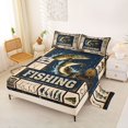 thumbnail image 2 of Manfei Retro Pike Fish King Sheets, Fishing Tool Print Bedding, Navy Beige Olive, 4-Piece, 1 Flat Sheet, 1 Fitted Sheet and 2 Pillowcases, 2 of 6