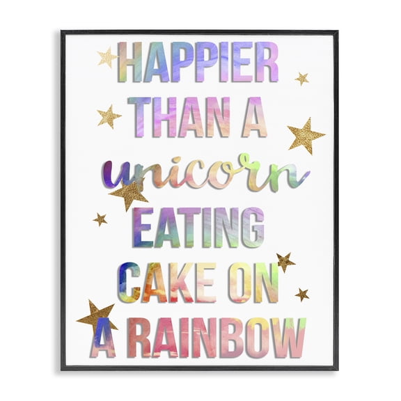 Stupell Industries Bohemian Happier Than Unicorn Eating Cake Black Framed Giclee Art, 11 x 14, by Lil' Rue