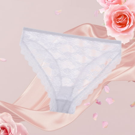 

eczipvz Womens Panties Women Floral Lace Mesh Panties Low Rise Hollow Out Plus Size Underwear White L