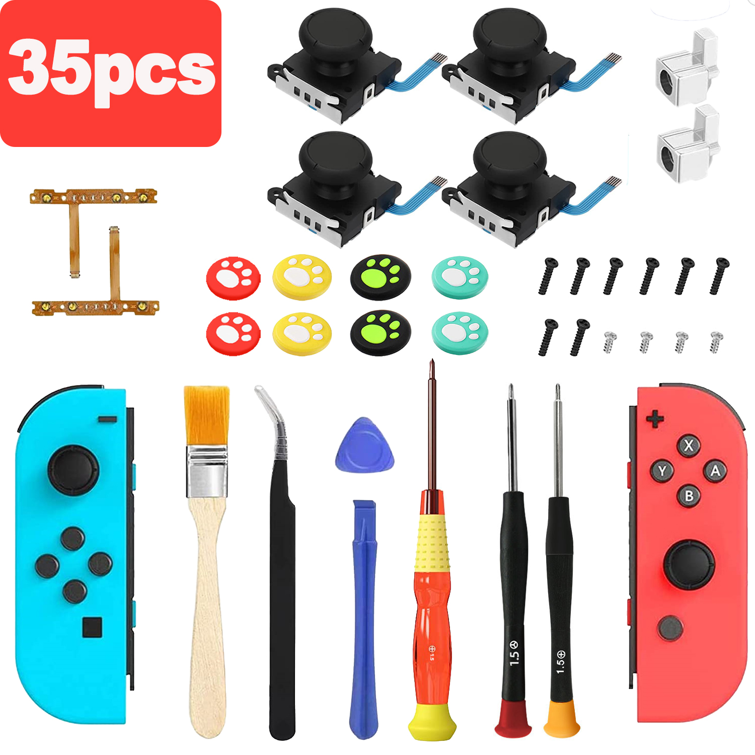 Joycon Joystick Replacement, 35 PCS Joycon Repair Kit, 4 Pack Joystick Analog Sticks Left/Right