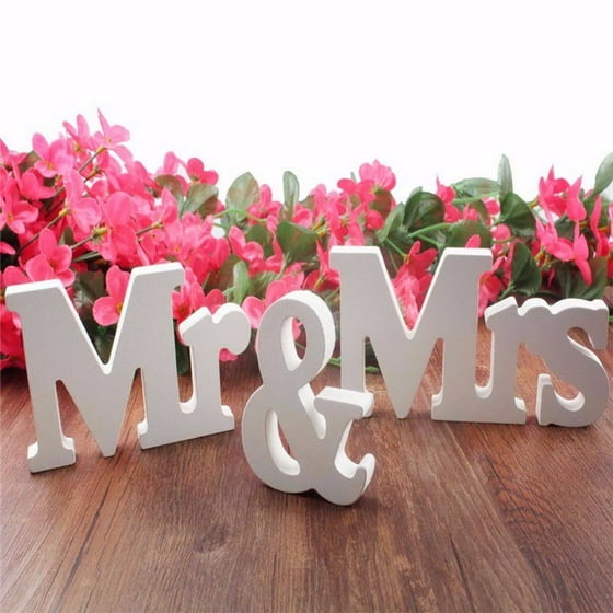 Wooden White Mr And Mrs Letters Table Sign Standing Wedding Party Decor
