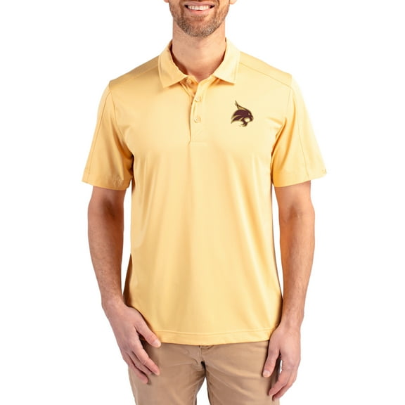 Men's Cutter & Buck Cream Texas State Bobcats Prospect Eco Textured Stretch Recycled Polo