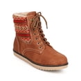 thumbnail image 1 of Liliana DA63 Women Mix Media Fair Isle Ribbed Tribal Shearling Lace Up Combat Boot, 1 of 6
