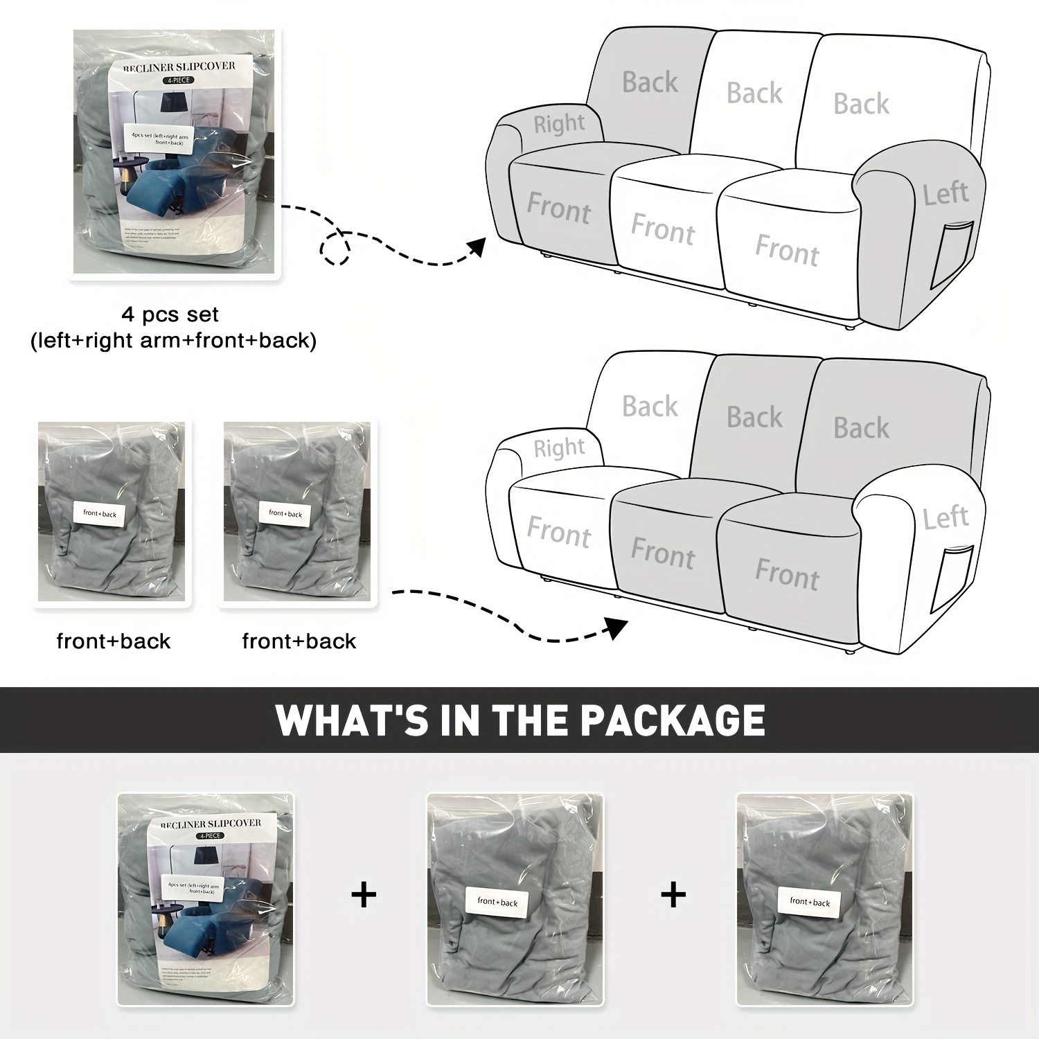 ENIYUU 8-Piece Velvet Sofa Slipcover Set - Luxurious Machine Washable Stretchy Recliner Chair Covers with Side Pocket for 3-Cushion Reclining Couch - Ultimate Furniture Protection and C
