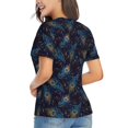 thumbnail image 3 of Vsdgher Peacock Feathers Women Shirts V Neck Short Sleeve Tops T-Shirt Basic Tees, S to 3XLSmall, 3 of 5