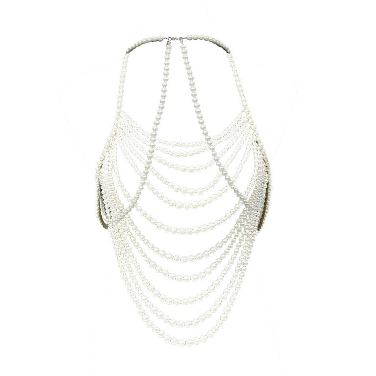Aunavey Pearl Body Chain Bra - Fashion Shoulder Necklaces Bra Chain Body  Jewelry