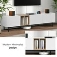 thumbnail image 5 of Modern TV Stand for 80’’ TV, Media Console Table with 3 Drop Down Doors, Entertainment Center with Large Storage Cabinet and 6 Metal Legs for Living Room Bedroom Home Theatre, White, 5 of 7