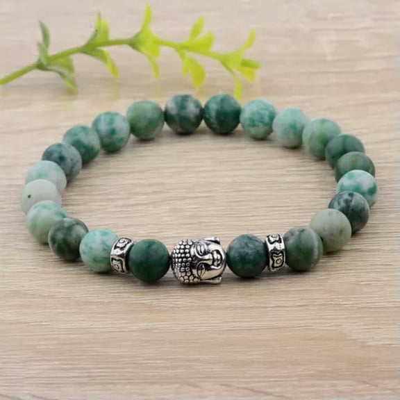 EOEMY Fashion Women 8mm White Turquoise Lava Beads Buddha Head Men Charm Bracelets-187-M
