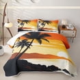 thumbnail image 2 of jejeloiu Retro Sunset Palm Quilt Full For Girls,Tropical Beach Silhouette Full Bedspread Sets,Orange Black,3-Piece, 2 of 7
