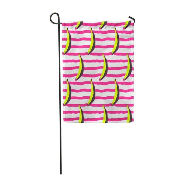 LADDKE Pink Warhol Doodle Bananas on Stripy Yellow Andy Pop Leaf Abstract Black Color Garden Flag Decorative Flag House Banner 28x40 inch