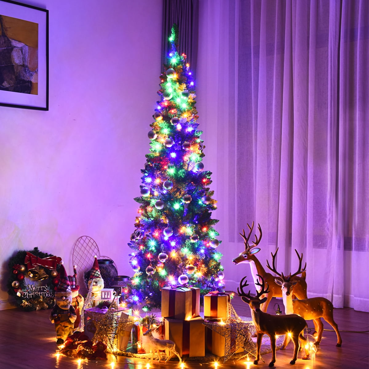 Pencil Christmas Tree With Colored Lights 