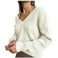 thumbnail image 7 of IROINNID Reduced Womens Sweater Knit V-Neck Pullover Sweater Solid Color Comfy Mid-Length Long Sleeve Hedging Knitting Sweater, 7 of 7
