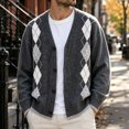 thumbnail image 2 of Mens Cardigan Sweaters Argyle Plaid Button Down V Neck Knit Long Sleeve Loose Knit Outerwear Sweaters Tops, 2 of 6