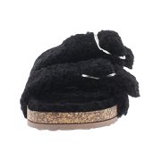 Steve Madden Womens Closer Shearling Footbed Sandals Black 6 Medium (B,M)
