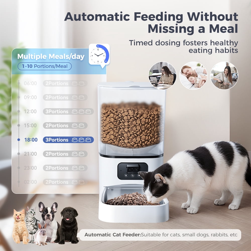 Automatic Cat Feeder with Camera & Night Vision, DOMIPET WiFi Cat Food Dispenser Dog Timed Feeder Two-way Audio 6L Pet Feeder for Cat/Dog, APP
