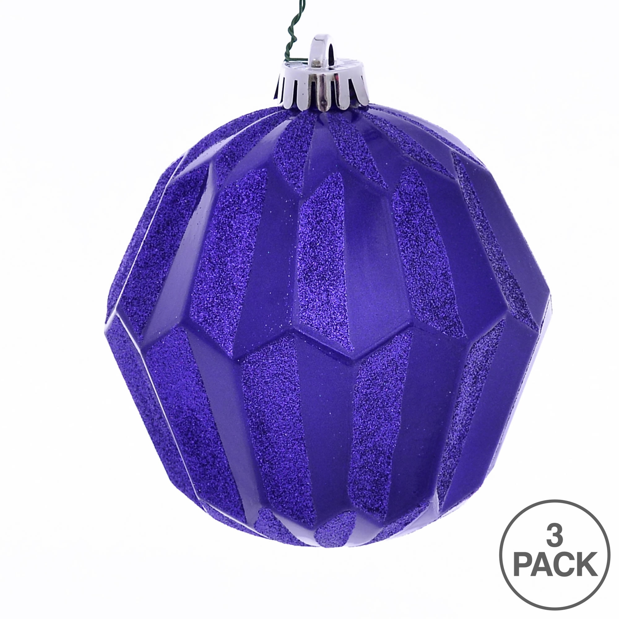 Vickerman 5" Purple Glitter Faceted Ball Ornament, 3 per Bag