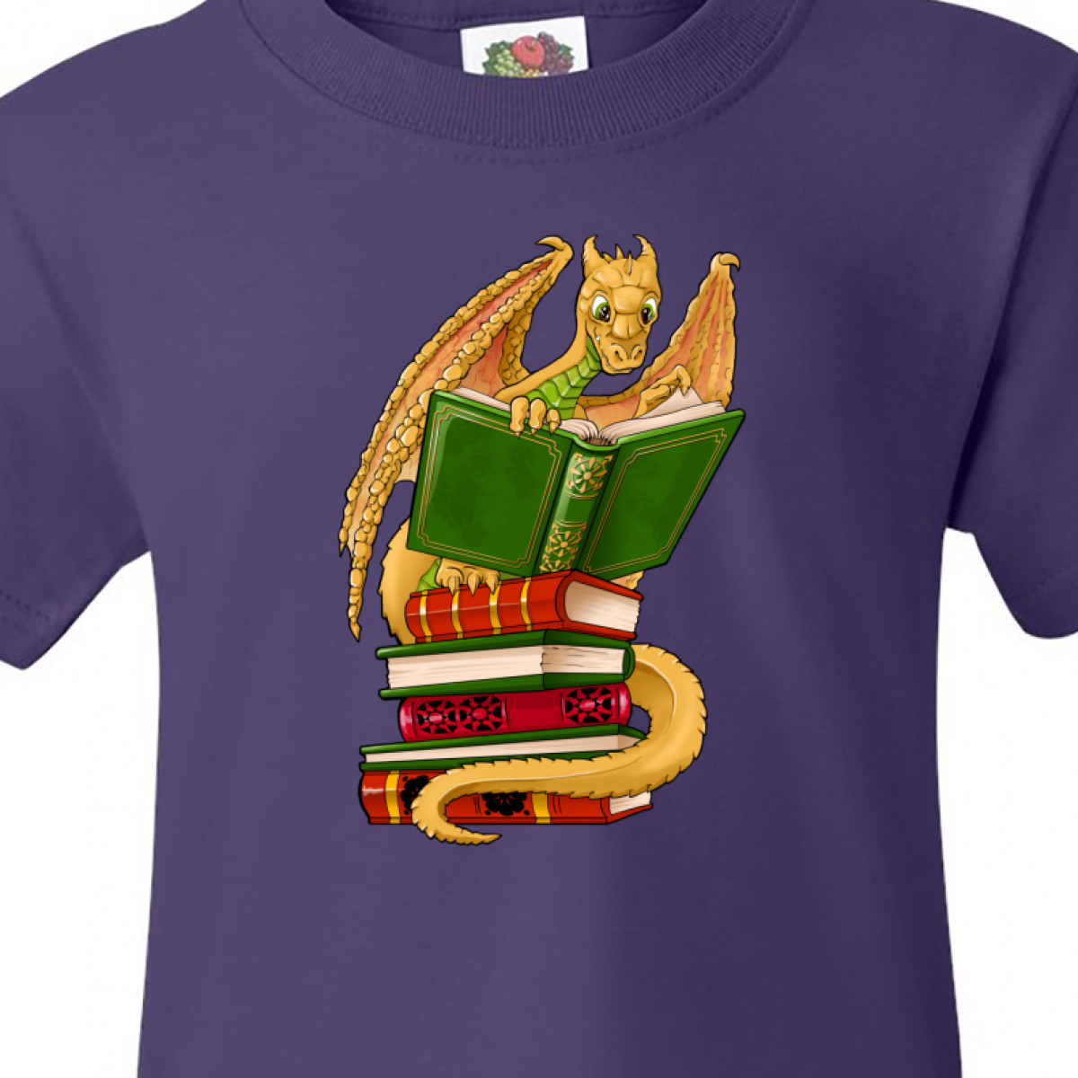 Inktastic Well-read Cute Gold Dragon Reading Books Youth T-Shirt - image 3 of 4