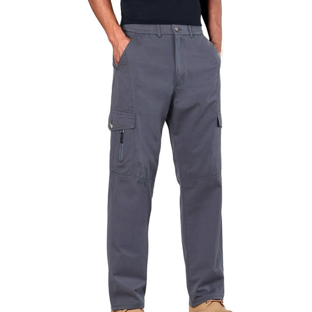 Men's Cotton Cargo Pants Slim Straight-Leg, Multi-Pocket Work