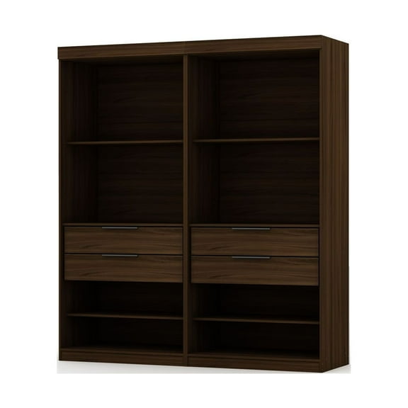 Mulberry Open 2 Sectional Modern Wardrobe Closet with 4 Drawers - Set of 2 in Brown