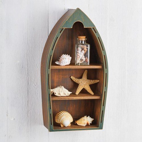Wooden 3 Tier Nautical Themed Boat Wall Shelf
