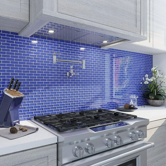 Apollo Tile   5 Pack 11.9-in x 11.9-in Royal Blue Rectangular Glossy Finished Glass Mosaic Wall and Floor Tile (4.92 sq ft/case)