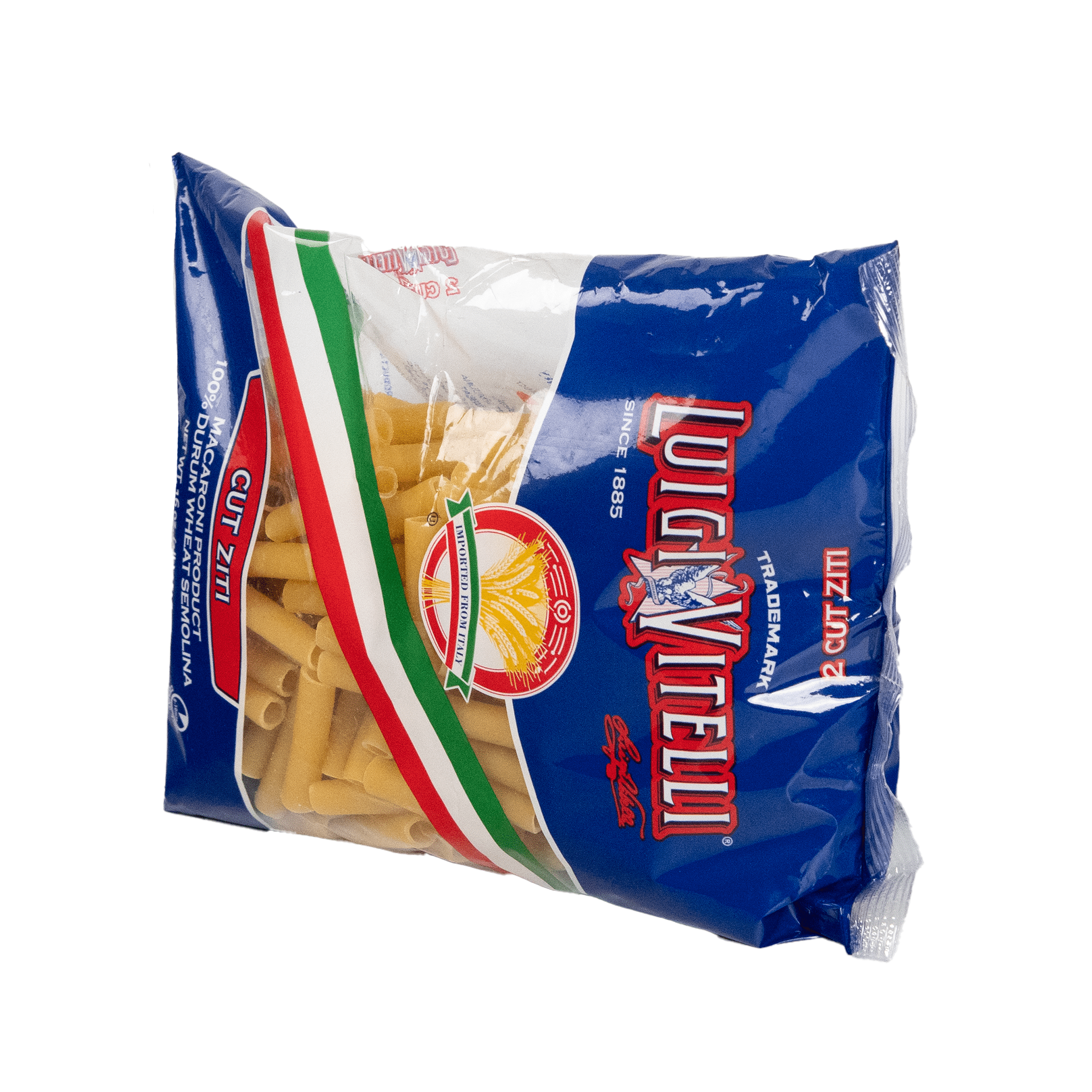 (3 pack) Luigi Vitelli Cut Ziti Pasta, 100% Durum Wheat Semolia, 16oz, Shelf Stable, Egg Free, Plastic Bag