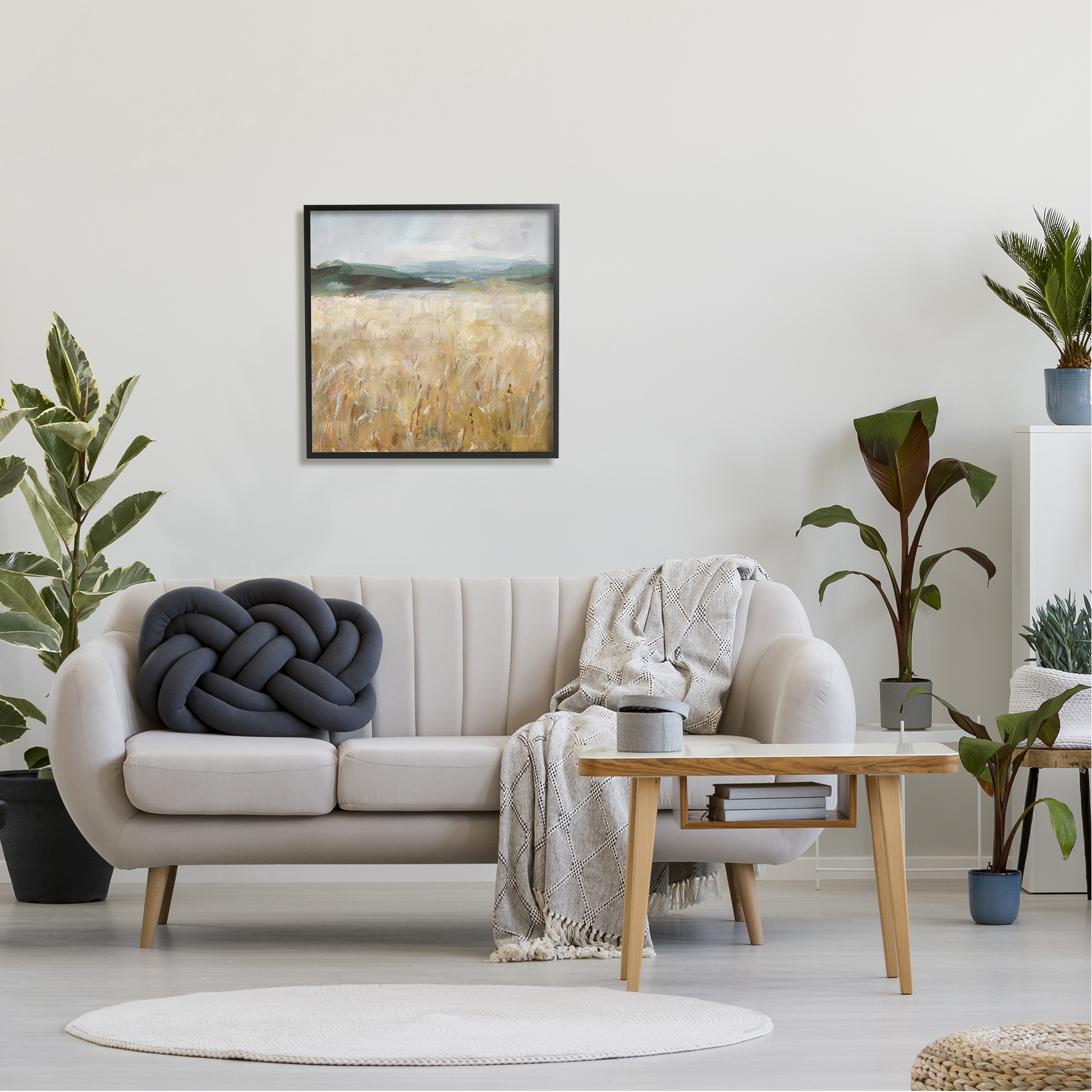 Stupell Industries Wheat Field Landscape Landscape Painting Black Framed Art Print Wall Art, 24 x 24