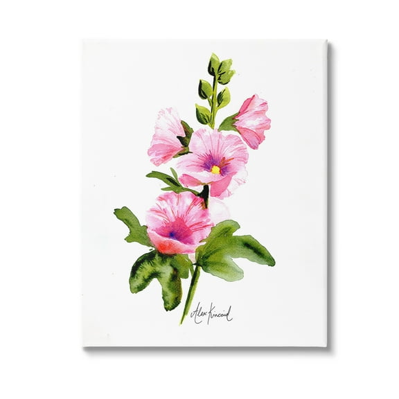 Stupell Industries Pink Hollyhock Blooms Botanical & Floral Painting Gallery Wrapped Canvas Art Print Wall Art, 16 x 20