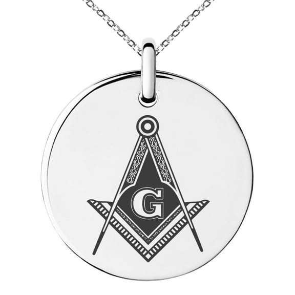 Stainless Steel Freemasons Masonic Royal Compass Engraved Small Medallion Circle Charm Pendant Necklace