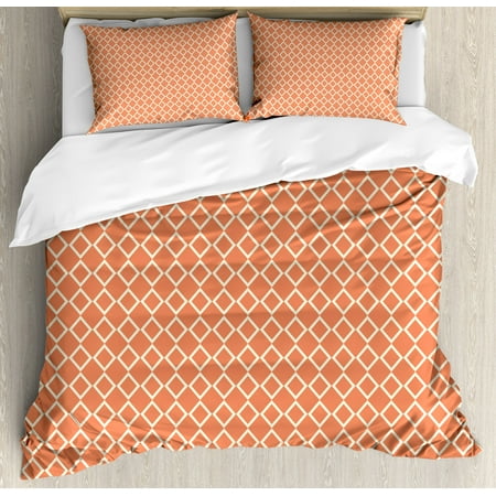 Geometric Duvet Cover Set Diagonal Checkered Pattern With Squares On Orange Background Modern Geometrical Decorative Bedding Pillow Shams Geometric Duvet Cover Set Diagonal Checkered Pattern With Squares On Orange Background Modern Geometrical Decorative Bedding Pillow Shams