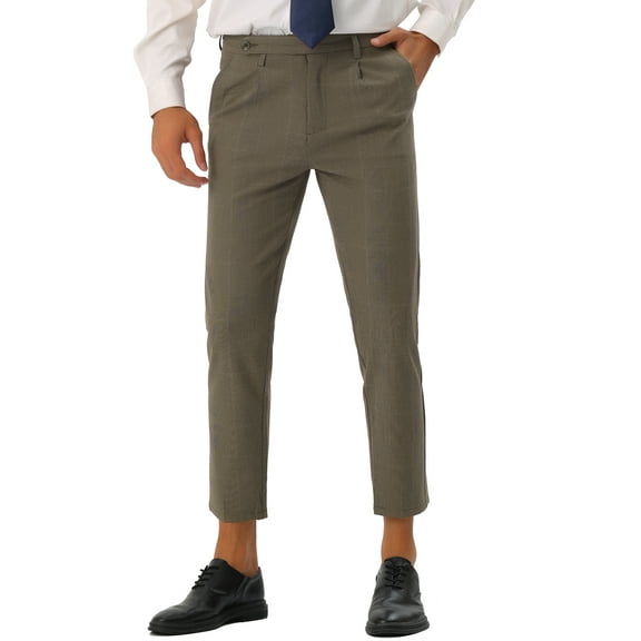 INSPIRE CHIC Checked Dress Pants for Men's Expandable Waist Pleated Formal Plaid Pants 34 Brown