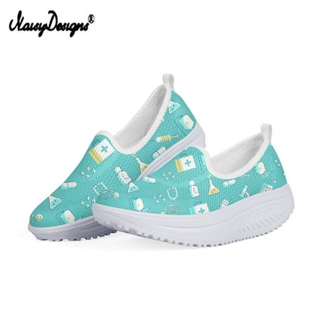 

New Air Mesh Women Swing Shoes Pink Medical Suppiles Design Slip-on Slimming Shoes Wedge Heightreasing Sneakers