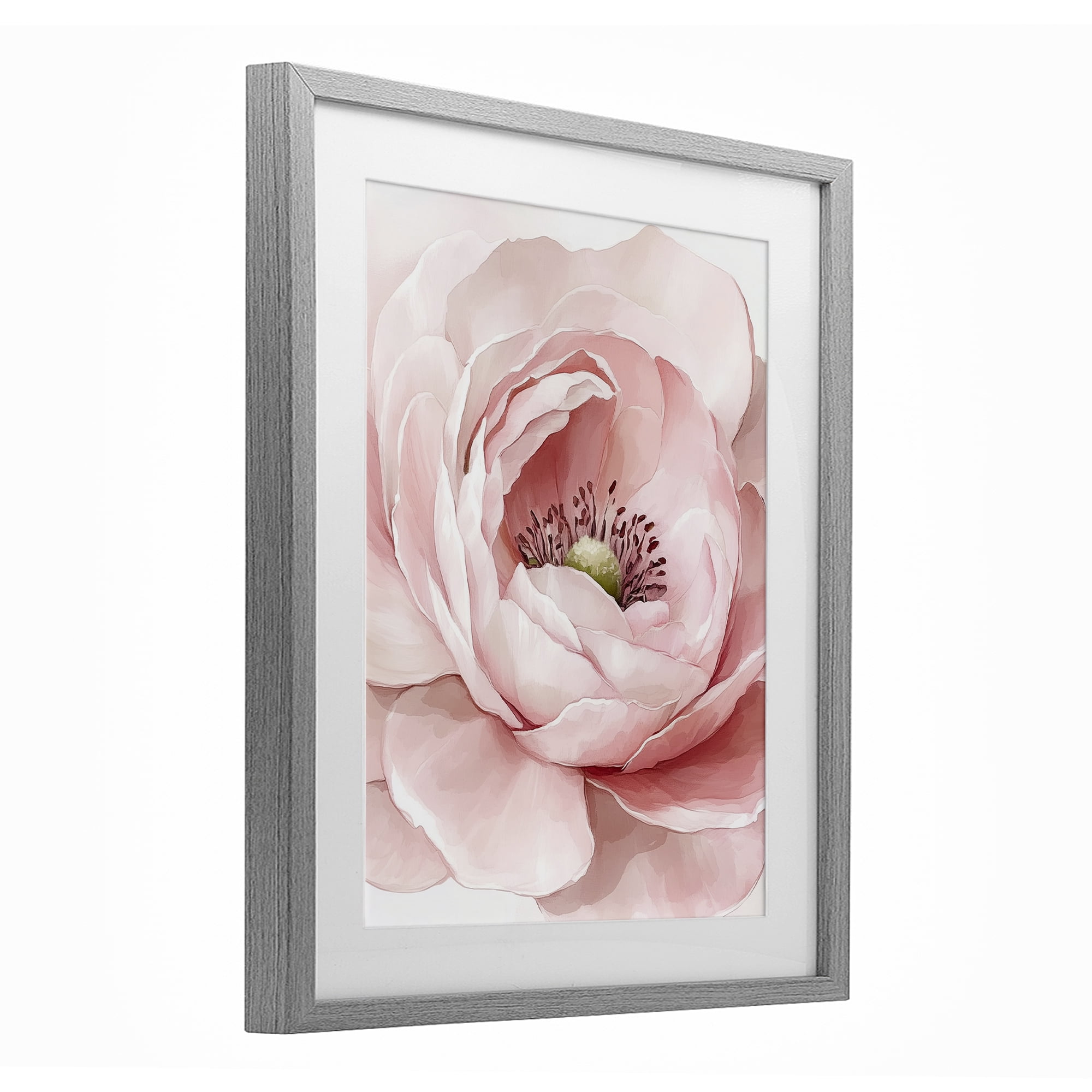 Fresh Rosy Close Up Petals Gray Framed Print Under Glass, design by Christine Simpson Art