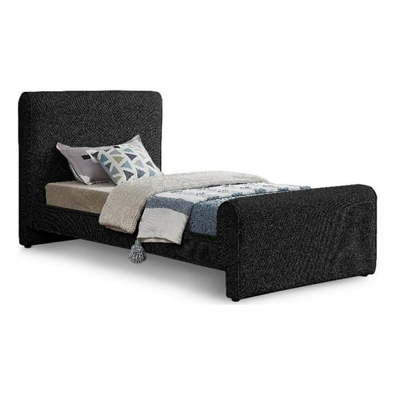 Pemberly Row Curved Headboard and Footboard Rich Black Boucle Fabric Twin Bed