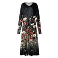 thumbnail image 5 of Women's Autumn Winter Casual Fashion V-Neck Long-sleeved Floral Print Long Dress, Navy Blue, Size S, 5 of 5