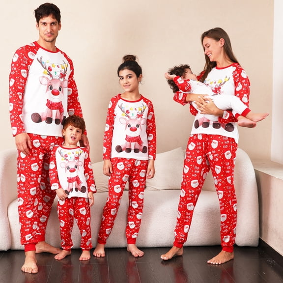 Christmas Pajamas for Family 2PCS Shirts and Pants or 1PCS Jumpsuit Sleepwear Men Women Baby Kids