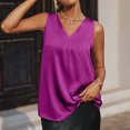 thumbnail image 2 of Camiseta sin mangas con cuello en V para mujer, color puro, acabado satinado, moda sin mangas, color liso satinado, 2 of 6