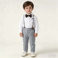thumbnail image 2 of Toddler Boy Outfits Solid Print Lapel Long Sleeve Shirt Top And Suspenders Trousers Belt 3 Piece Formal Baby Boys' Clothing Sets Size 2-3 Years, 2 of 9